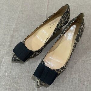 Talbots shoes Animal Leopard Print Leather Black Bow Front high Heels size 6.5